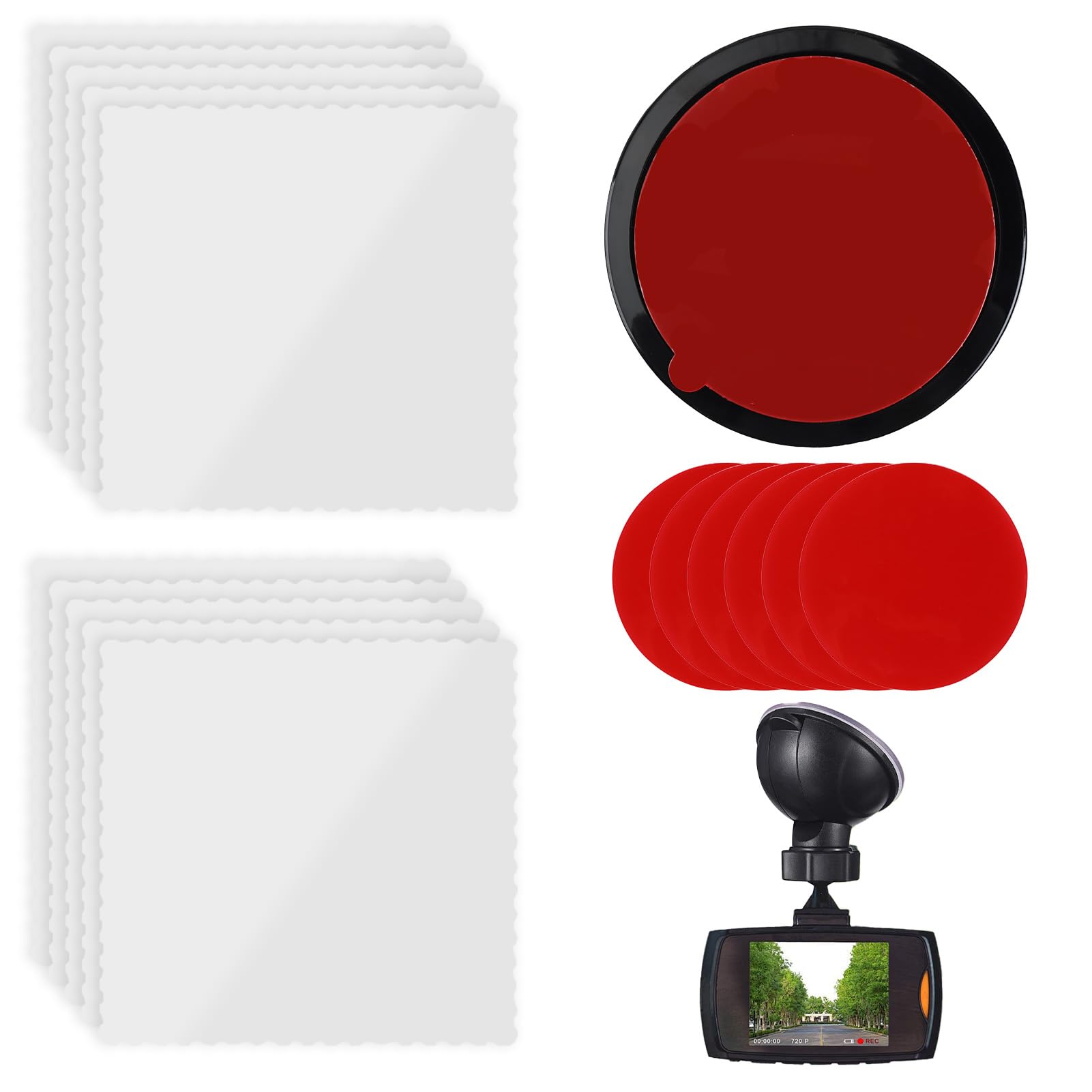 17 Pcs Electrostatic Sticker Set with Disk Base for Mounting Dash Cam Double-Sided Sticker for Mounting Windshield Electrostatic