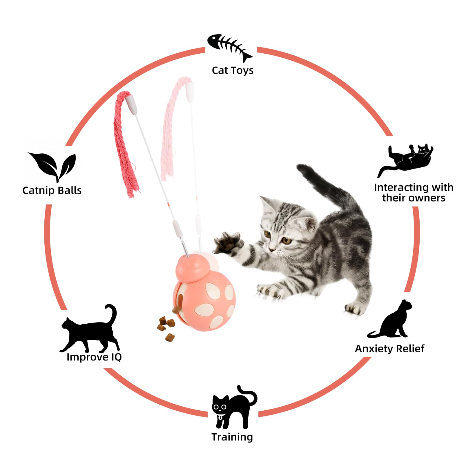 ElysianTails Cat Toys for Indoor Cats Adult Cats Kitten Interactive with Teaser Wand & Cat Treat Dispenser Puzzle Toys - Image 3