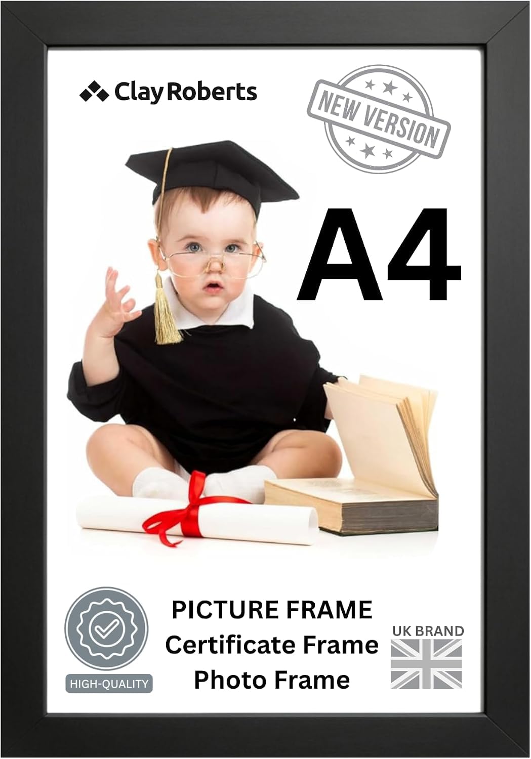 A4 Black Photo Frame – Modern A4 Frame for Certificates, Pictures & Prints, Wall Hanging (Portrait or Landscape), Document & Poster Frame UK