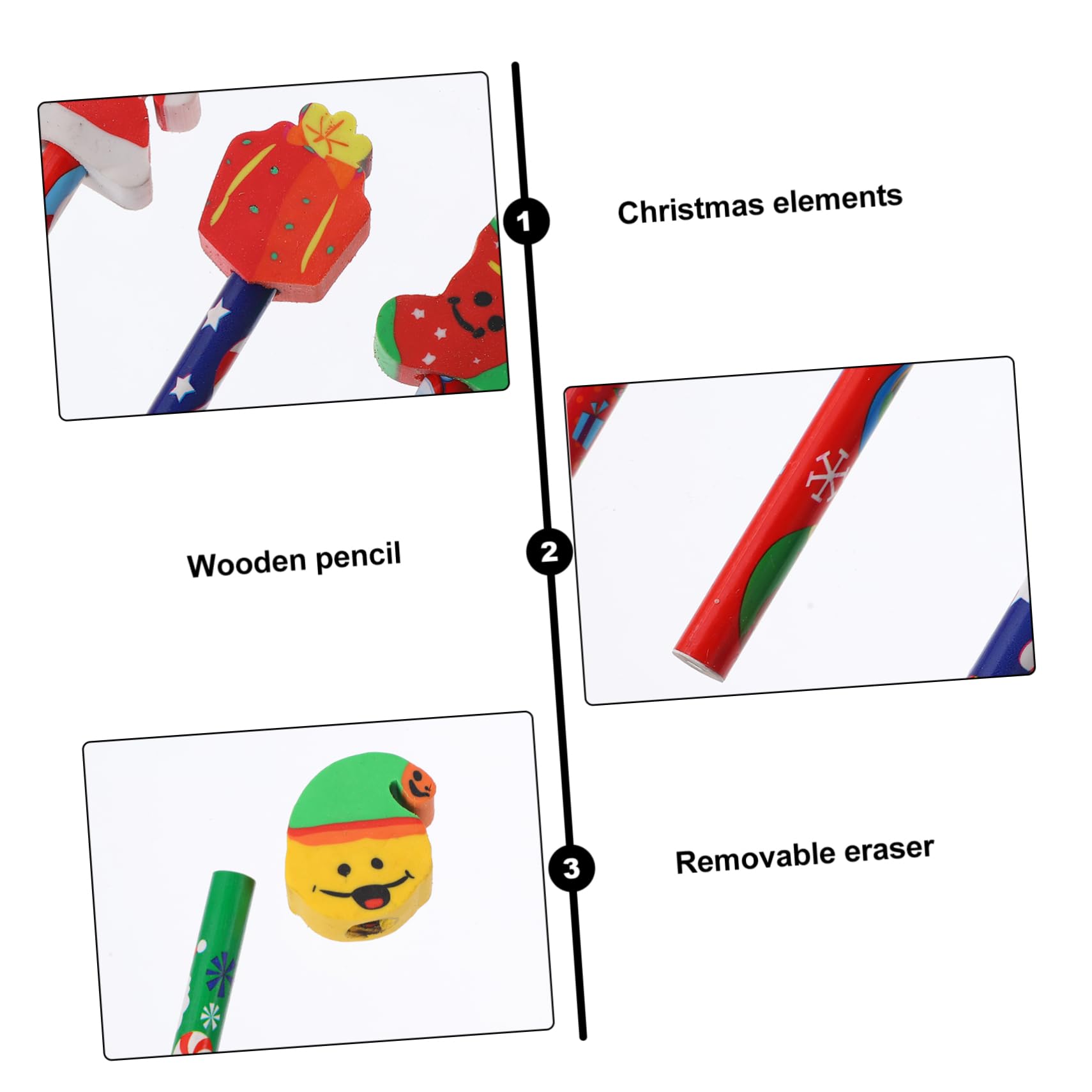 TEHAUX 40pièces Crayons De Noël Carton Avec Effaceurs Crayons Cartoon Pour Fournitures Scolaires Et De Fête