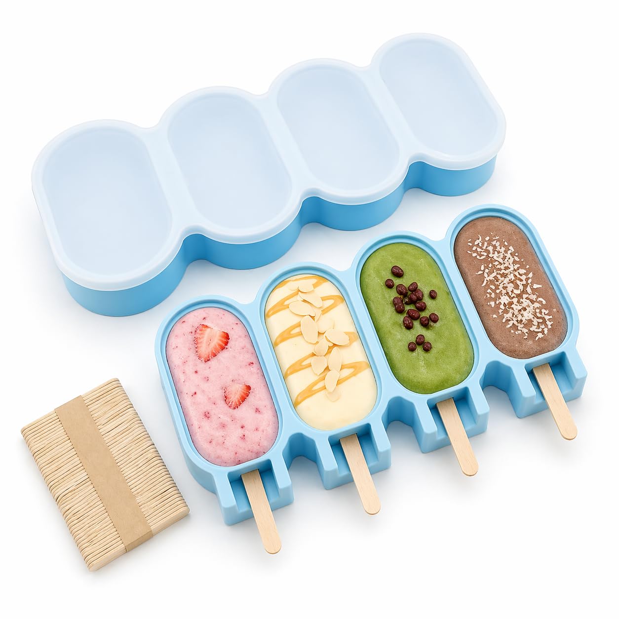 2PCS Ice Lolly Moulds with Sticks, Popsicle Mould Silicone Ice Cream Moulds, Non-Stick Cakesicle Moulds, Homemade Oval Popsicle Maker, for DIY Ice Cream Chocolate Sorbets Pudding
