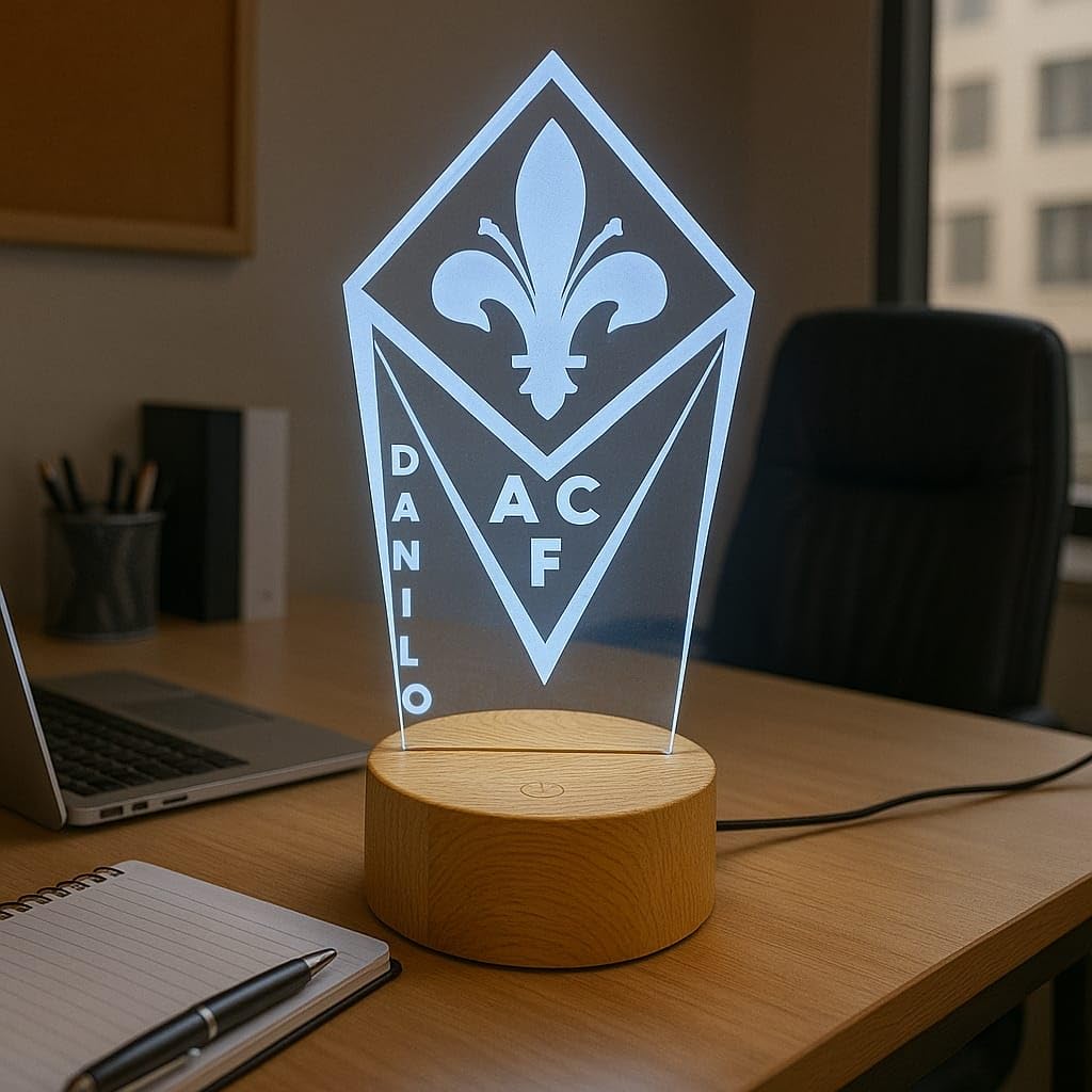Generico Plexiglass Lamp with Design Coat of Arms of Fiorentina Football and Personalised Name Decor Night Light LED Room Light 7 Colours