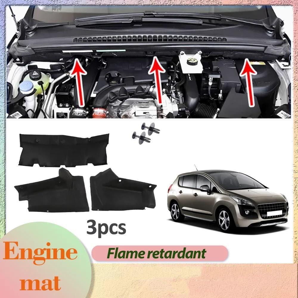 Copertura insonorizzante Tappetino Motore Auto Per Peugeot 3008 T84 2008-2016 Rivestimento Inferiore Cofano Isolamento Termico In Cotone Termico motore dell'auto