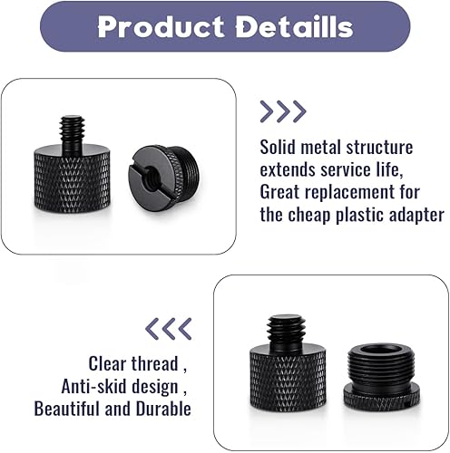 Miniatura 3 de Tenalleys Paquete de 8 adaptadores de soporte de micrófono, 5/8 hembra a 3/8 macho y 3/8 hembra a 5/8 macho, aluminio, negro