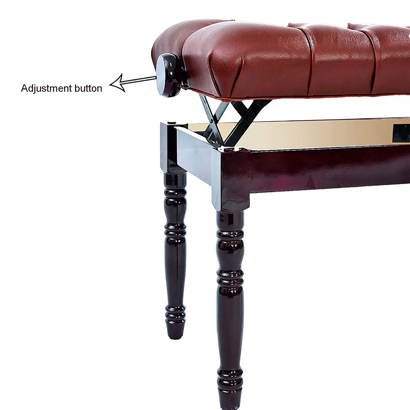 sdneNest Banco de piano ajustable con marco de madera, taburete de tocador para teclado, altura ajustable 46 56 cm, marrón rojizo, marrón rojizo