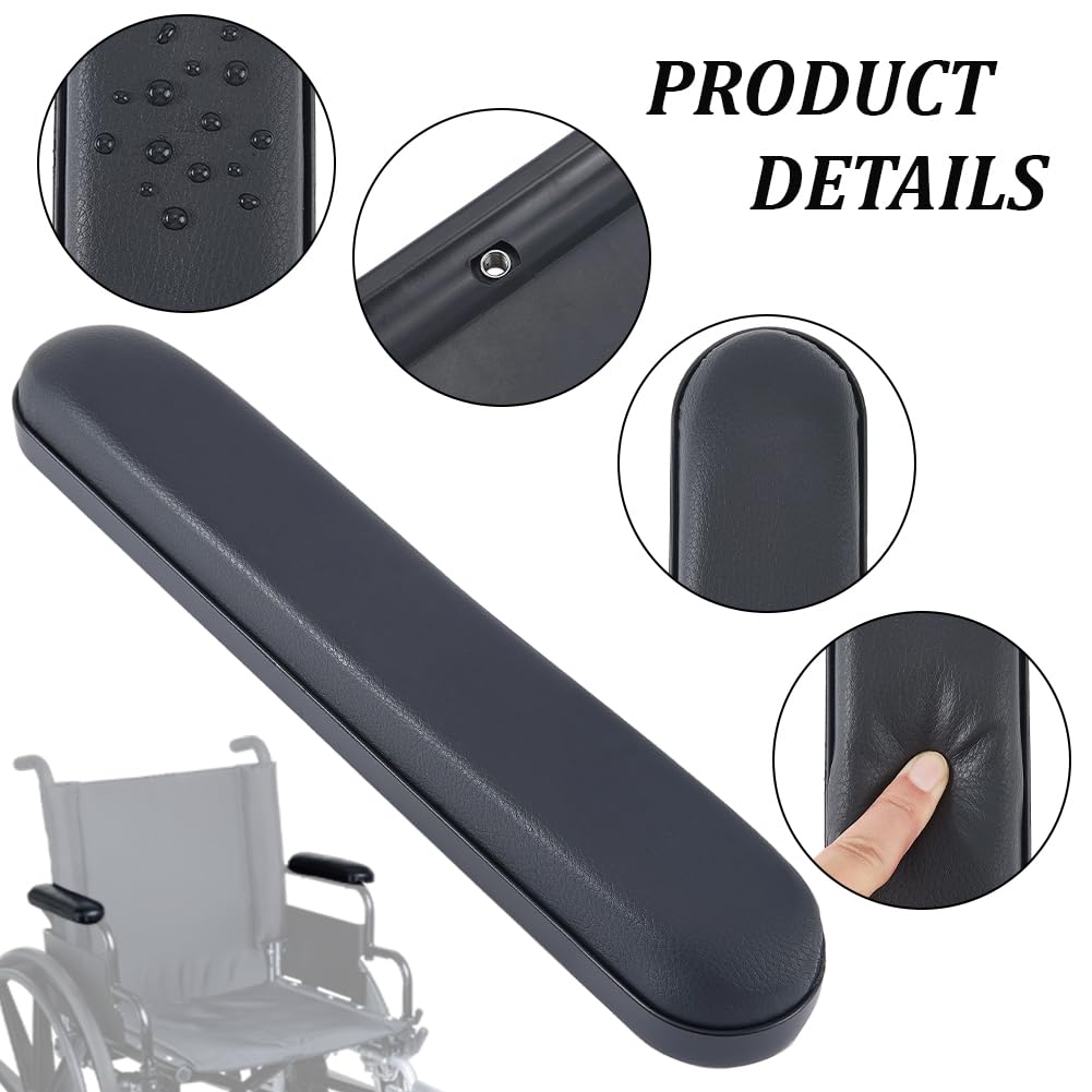 2 Pezzo Universale in Pelle PU per Braccioli per Sedia A Rotelle 35cm di Lunghezza Bracciolo Imbottito Morbido Ergonomico Nero Cuscino di Ricambio con Viti Sedia A Rotelle Scrivania Gir