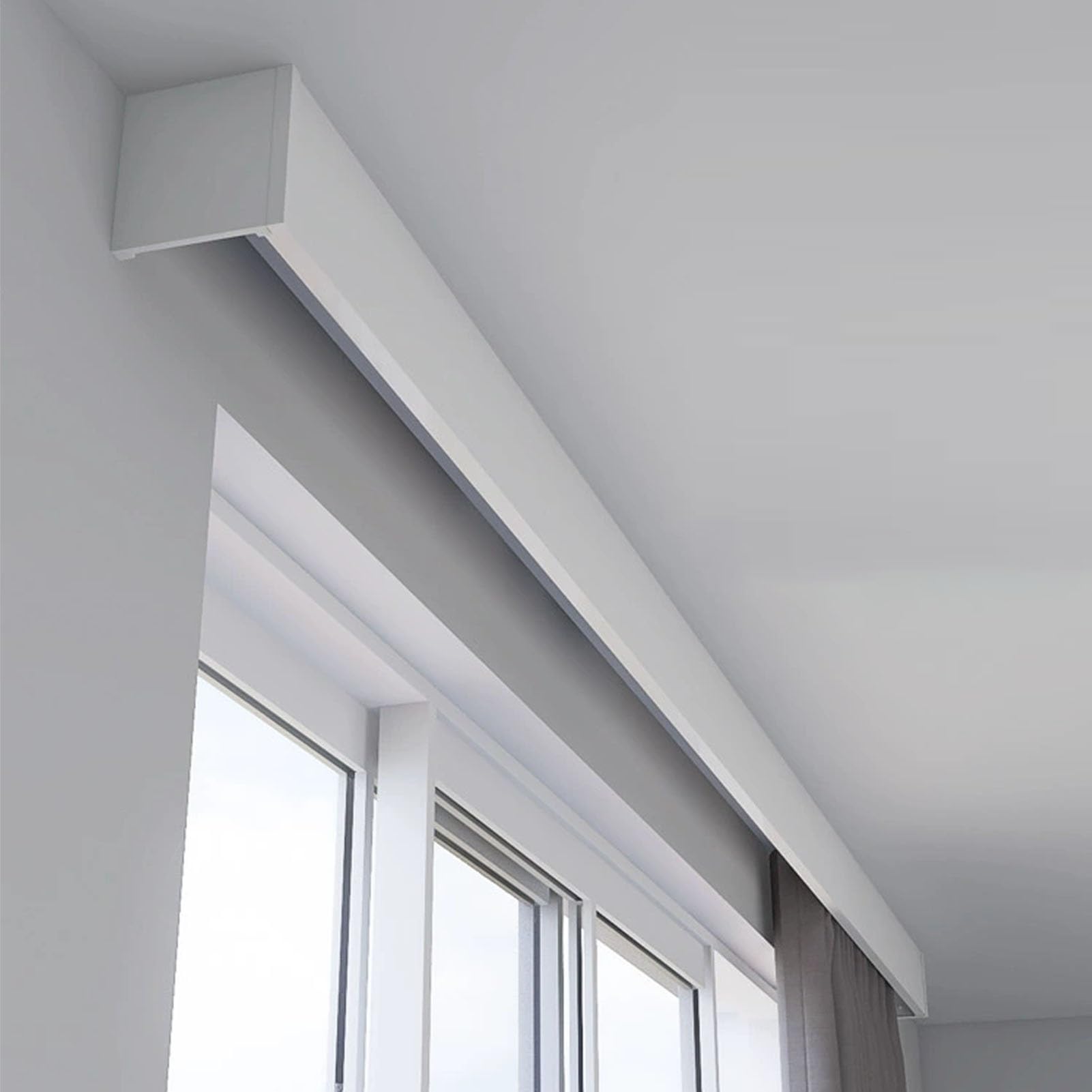 Rail à rideaux plafond alu blanc 2.2m tringle simple avec cantonnière pour fenêtre
