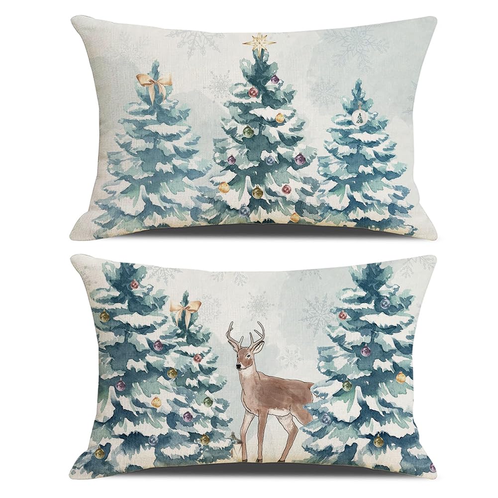 2 Pcs Cuscini Natalizi per Letto,Federe Cuscini Natalizi 50x30,Decorazioni Natalizie Lino,Quadrate per Cuscino per Divano,Federa a Tema Natalizio,Per Casa Addobbi Soggiorno Sedia Decorativi (Stile-D)