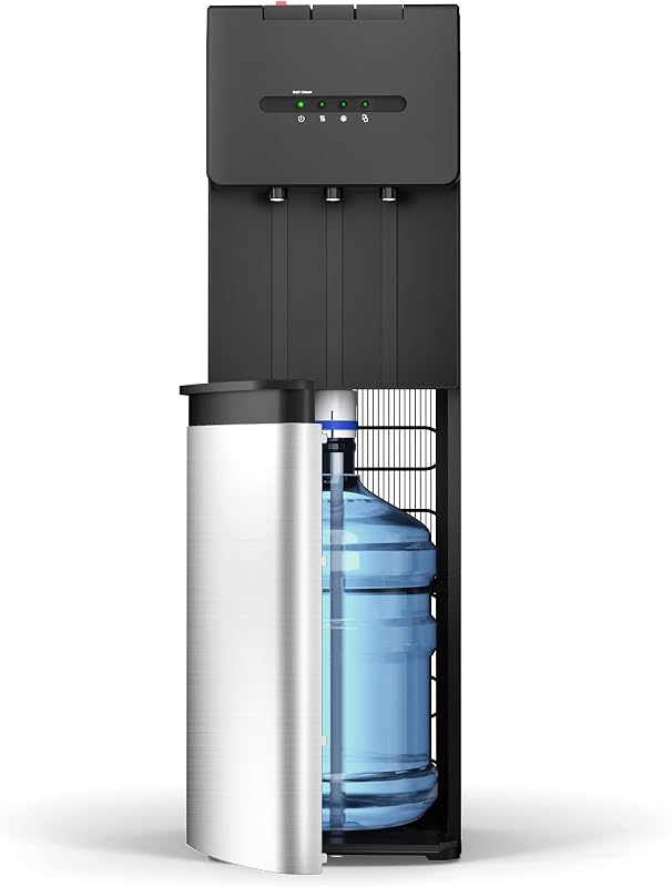 Self Cleaning Bottom Loading Water Cooler Dispenser for 5 Gallon Bottles | Water Dispenser with Hot, Room & Cold Water, LED Display, Empty Bottle Alert, Child Lock, for Home & Office, Stainless Steel