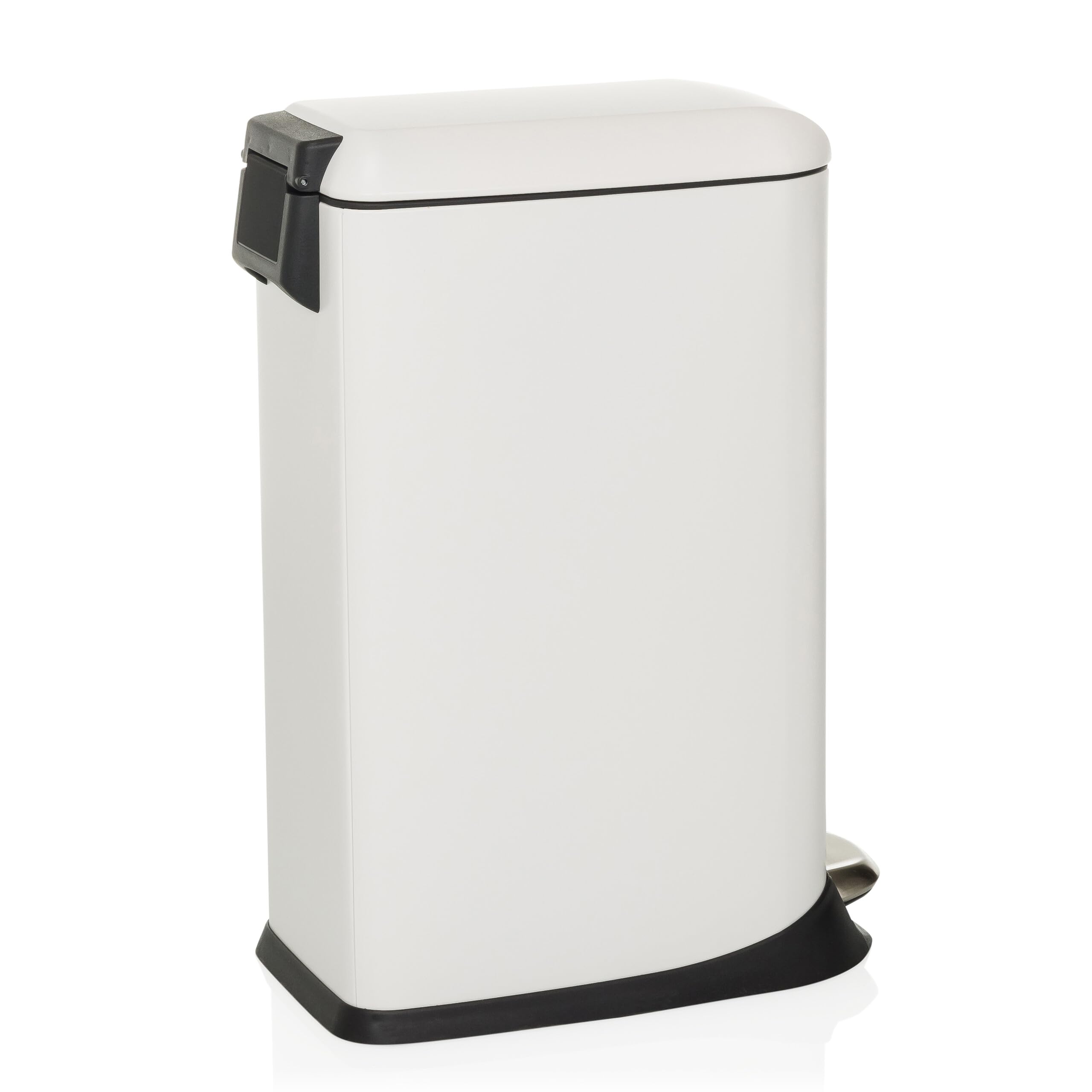 hjh OFFICE Mülleimer 20L, Treteimer mit Deckel, Softclose CLEAN Slim Stahl Abfalleimer schmal mit Inneneimer, Weiß, 56x34x22cm