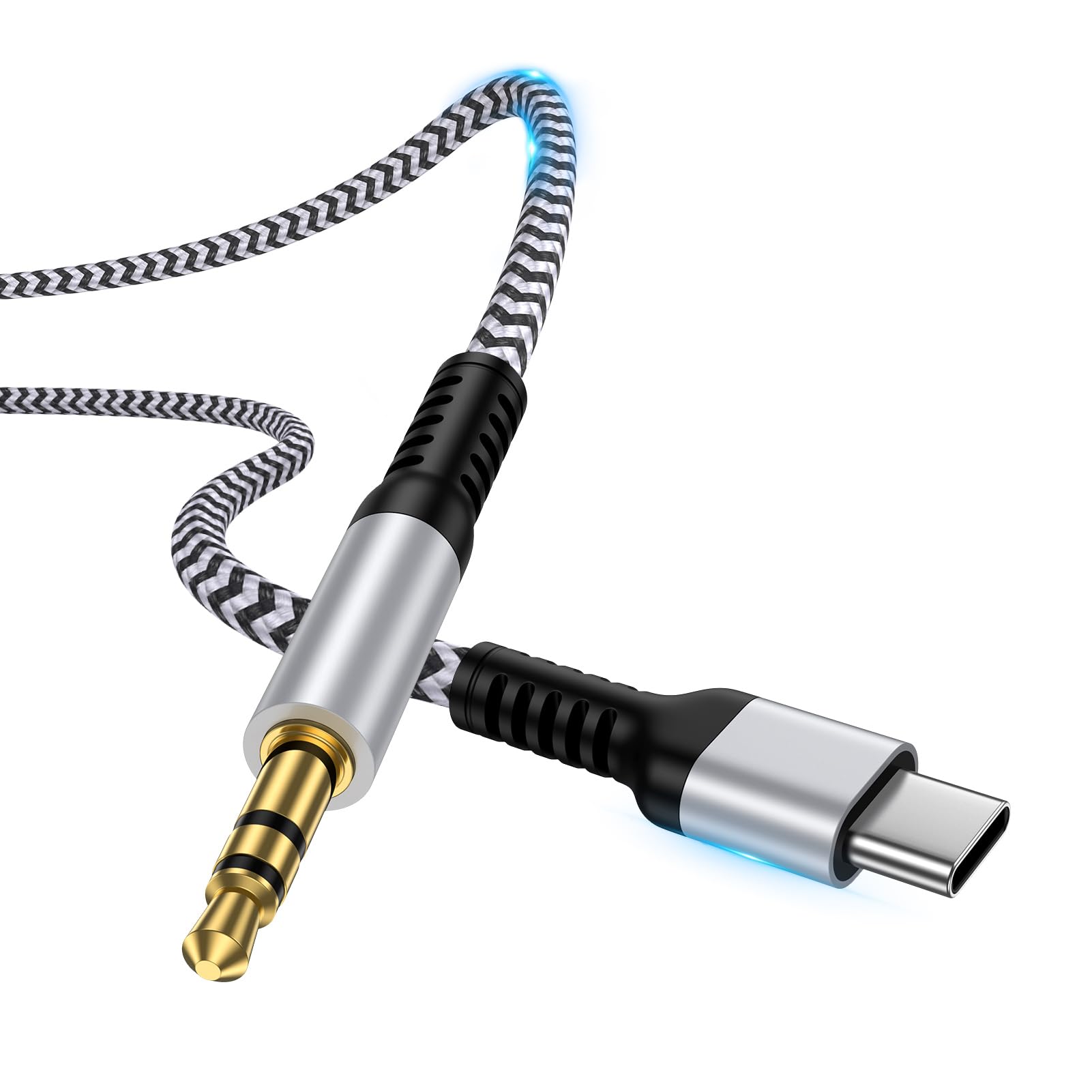 GAEF aux 車載用 オーディオケーブル Type-C to 3.5mm ステレオケーブル iPhone17/16/15 【ハイレゾ音質】 DAC搭載 タイプC AUXケーブル 高耐久ナイロン編 USB-C aux 変換ケーブル iPhone/iPad/Android用 ヘッドホン/ホーム&カーステレオ/スピーカー など対応 シルバー 1m