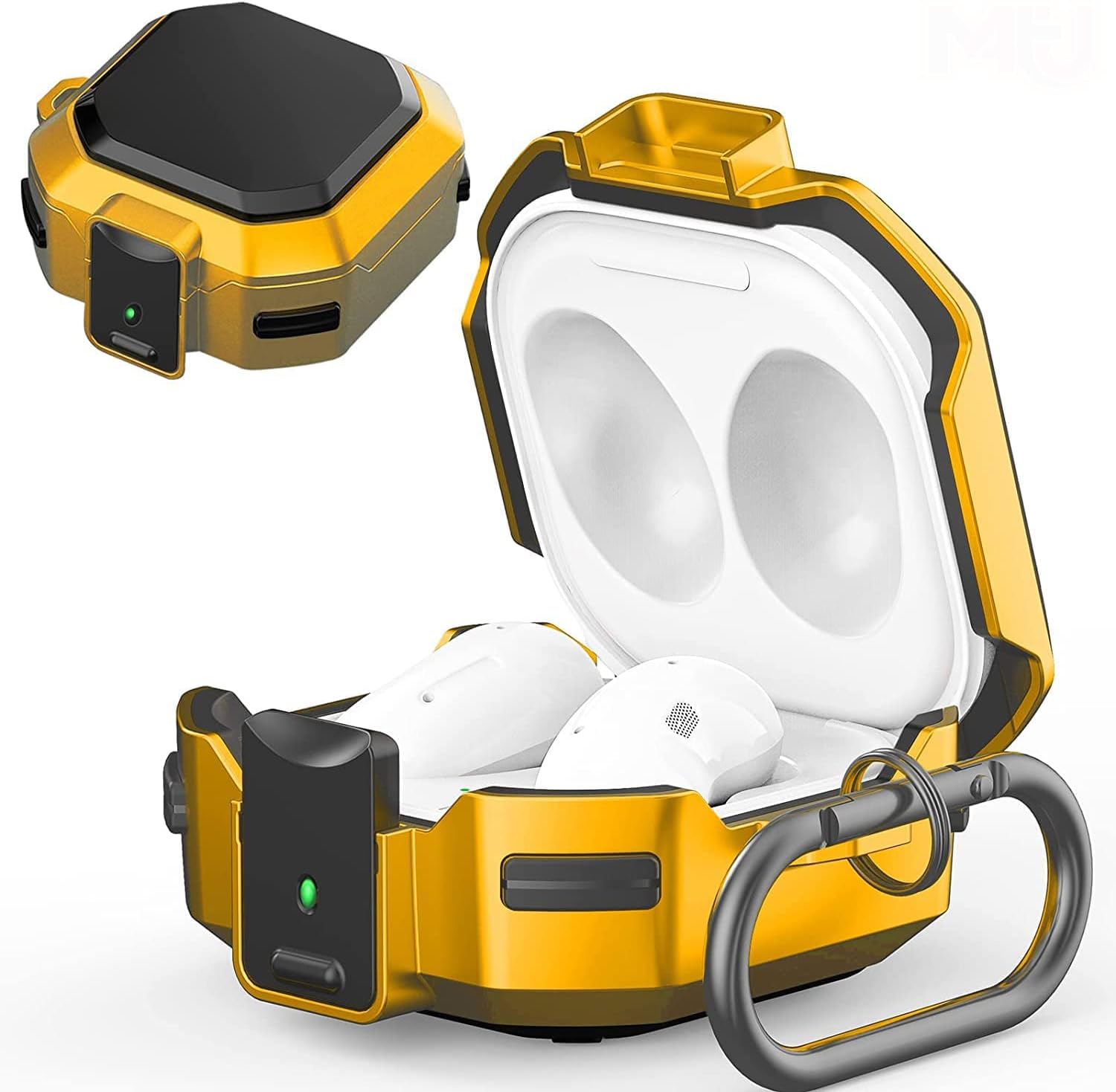 M4UH Armor Case Compatible for Galaxy Buds 2 Case (2021)/ Galaxy Buds Pro/Pro2 Case (2021) / Galaxy Buds Live Case (2020) Hard PC Shockproof Case Protective Cover with Keychain (Black) (Yellow)