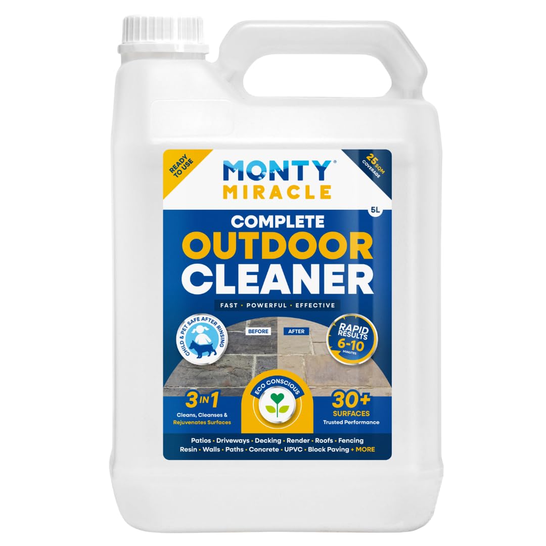 Monty Miracle® Outdoor Cleaner, 5 Litre. Clean & Rejuvenate your Patio, Decking, Fencing, Paths, Driveway, Render & More - Results in 6-10 Minutes! Slip free — image 1