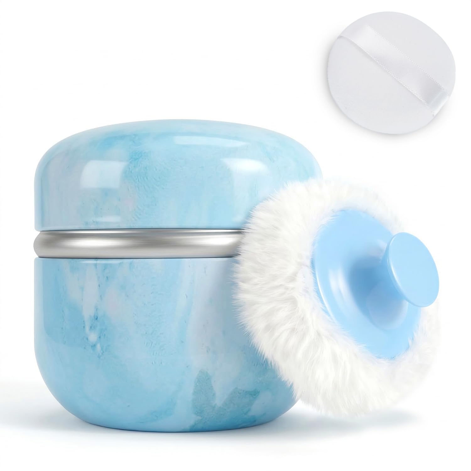 Photo 1 of Shimido Body Powder Puff And Container, 3.15" Portable Empty Container For Baby Women's Loose Dusting Powder, Powder Case Box With Lids For Bath, Travel And Home Use (Aqua Blue)