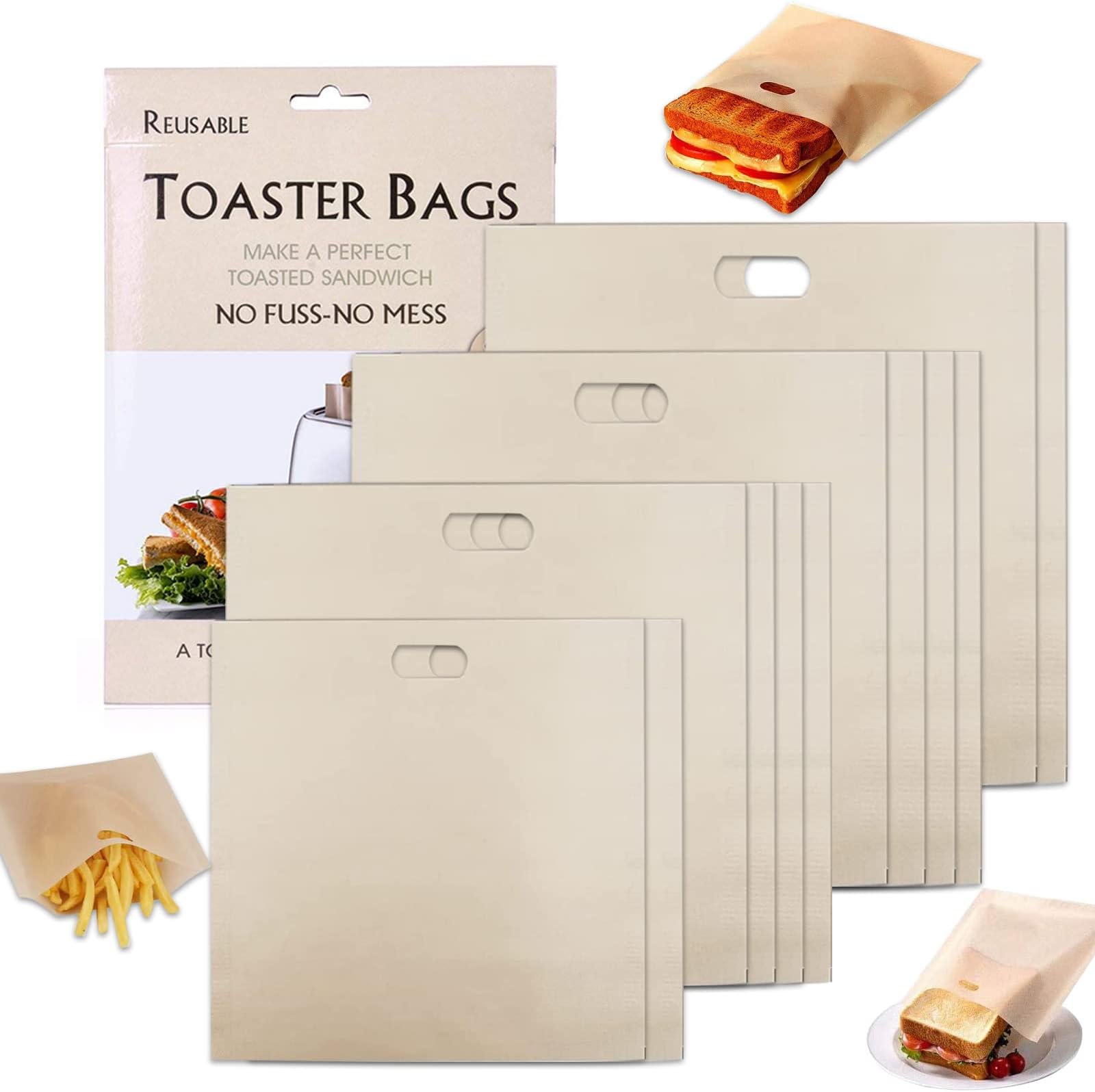 12 Pack Toaster Bags Reusable for Grilled Cheese Sandwiches Panini Snacks, 4 Sizes