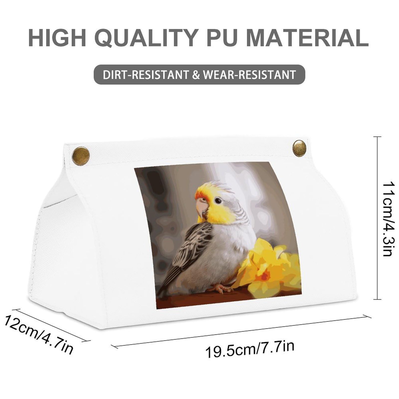 Cute Cockatiel White Tissue Box Cover Rectangle PU Leather Cover for Tissue Boxes Modern Tissue Holder for Bathroom Office Tissue Holders Decorative Cute Napkin Holder for Kitchen Bedroom