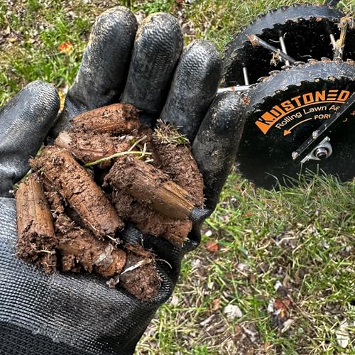 K.D STONEDGE Patented Manual Rolling Lawn Aerator Push Roller Up to 80lbs Coring Rotary Loosening Soil Garden Yard Grass Aeration Tool - Thumbnail 4