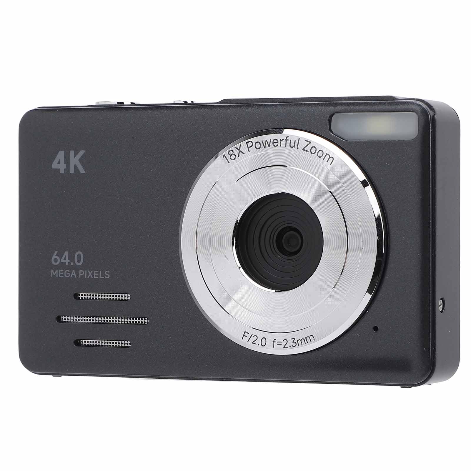 Aparat Cyfrowy 4K, Aparat Cyfrowy z 18-krotnym Zoomem Cyfrowym, Przenośny Aparat Dziecięcy z Ekranem o Przekątnej 2,88 Cala i światłem Wypełniającym LED dla Początkujących (BLACK)