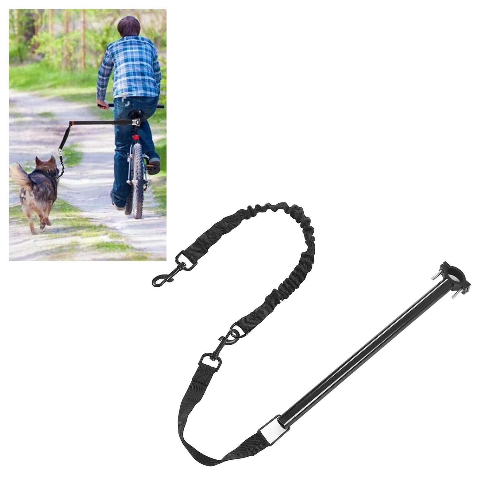 Correa de Metal para Perro y Bicicleta, Correa Retráctil para Mascotas con Manos para Entrenamiento de Ciclismo y Trote con Cuerda Elástica de 30 Pulgadas para Bicicletas en
