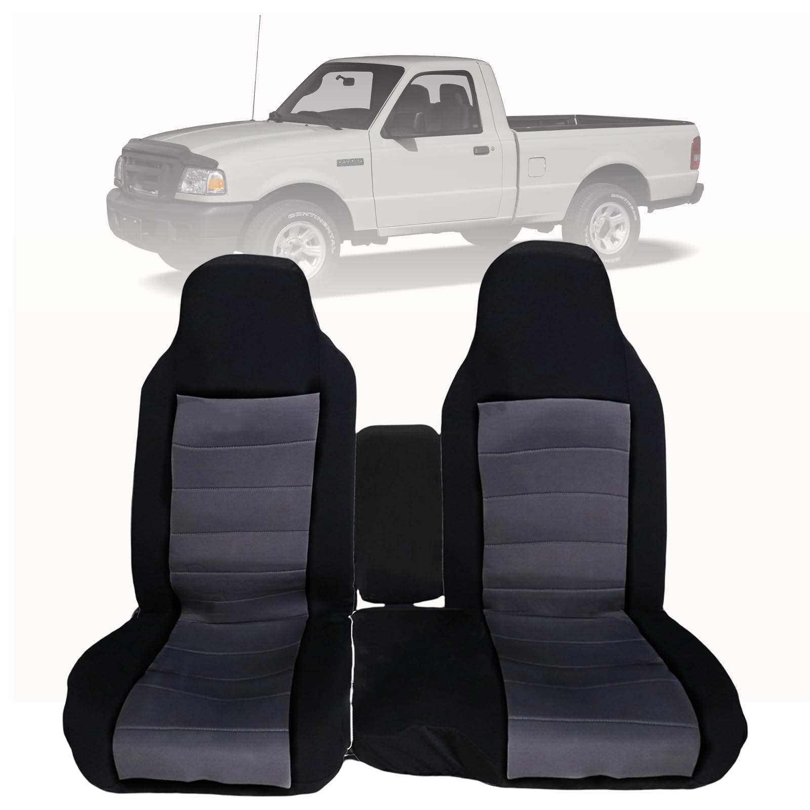GXARTS 60/40 High Back Bench Seat Cover Fit for Ford Ranger 2004-2012 & Fit for Mazda B-Series| 2Pcs Custom Fit Front Seat Covers | Black & Deep Gray