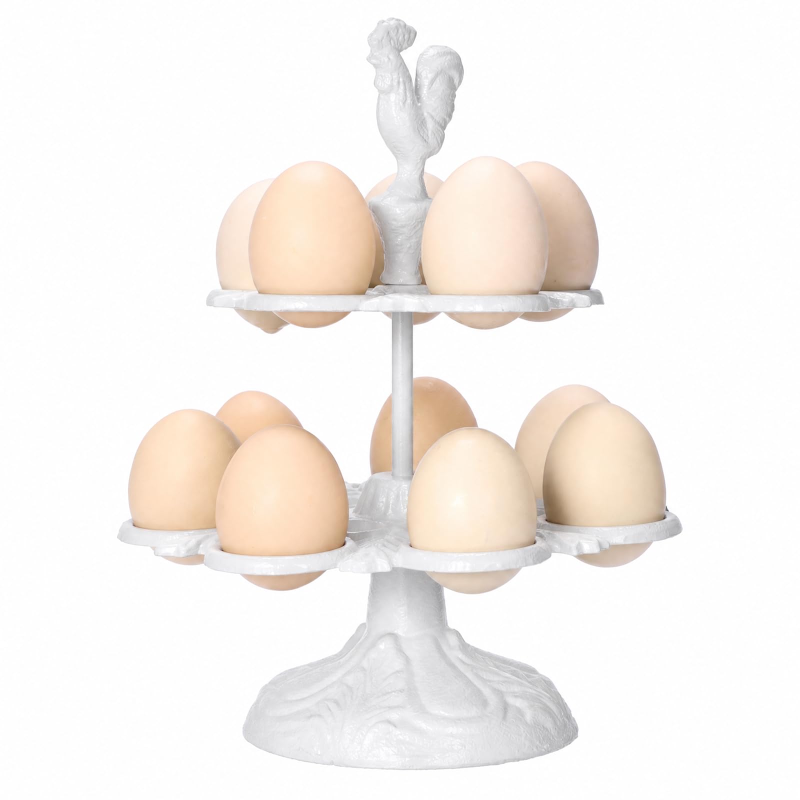 SUMTree Cast Iron Vintage Rustic Eggs Holder Rack for 12 eggs, White