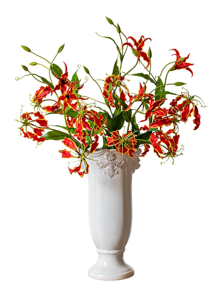Sztuczne kwiaty Sztuczne kwiaty, Sztuczny Kwiat Lilii Długa Łodyga Sztuczne Płomienne Bukiet Lilii Kompozycja Kwiatowa(Orange)