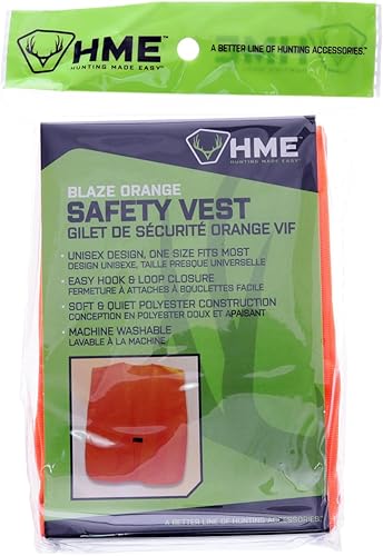 Miniatura 3 de HME Chaleco de seguridad de caza unisex para todas las estaciones, 100% poliéster, altamente visible, color naranja Blaze con cierre de velcro y
