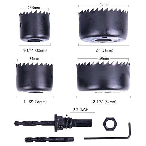 Miniatura 2 de SUNGATOR Kit de sierra de agujero, cortador de agujeros circulares de 7 piezas con 4 hojas de sierra de 1-14 pulgadas, 1-12 pulgadas, 2 pulgadas y