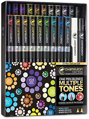 Chameleon pens 22 Set + 5 Skin Tones + Marker Colouring Paper 25 sheets for Comic, Manga, Scrapbooking,...