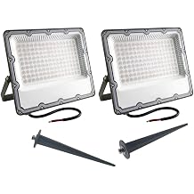 QUANS 2-Pack 50W LED Flood Lights Warm White 3000K, 12V-60V DC AC Low Voltage Waterproof Outdoor Lighting for Garden, Pathway, Security with Stake Stakes