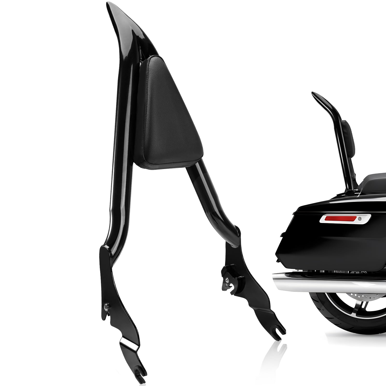 09-25 One-Piece Passenger Backetst Sissy Bar Fits Harley Street Glide Road Glide Electra Glide Road King Electra Models, Gloss black