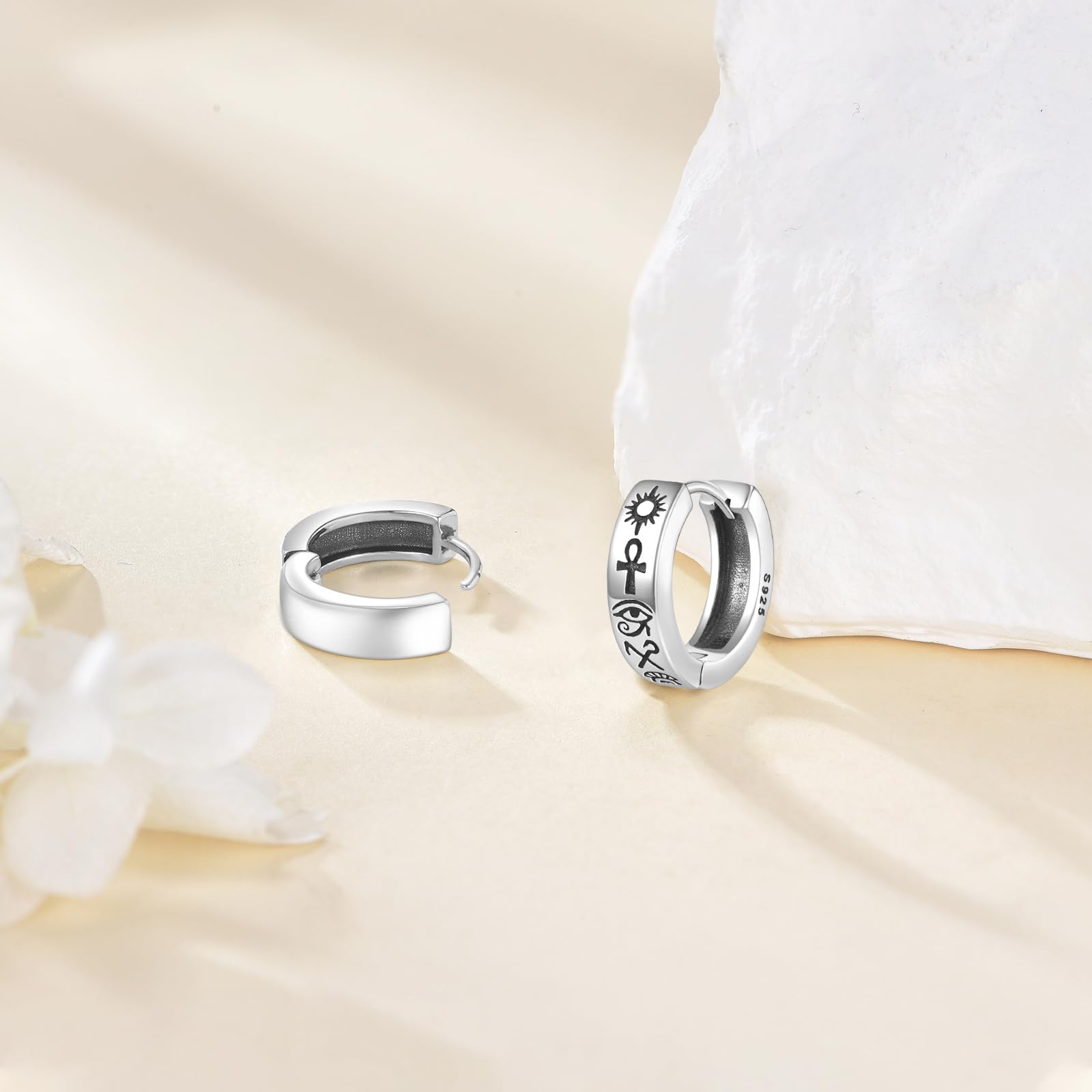 DAYLINLOVE Pendientes de aro egipcios de plata de ley 925 con diseño de ancla de turquesa, cruz, dragón, árbol de la vida, joyería vintage para hombres y mujeres, regalos de cumpleaños