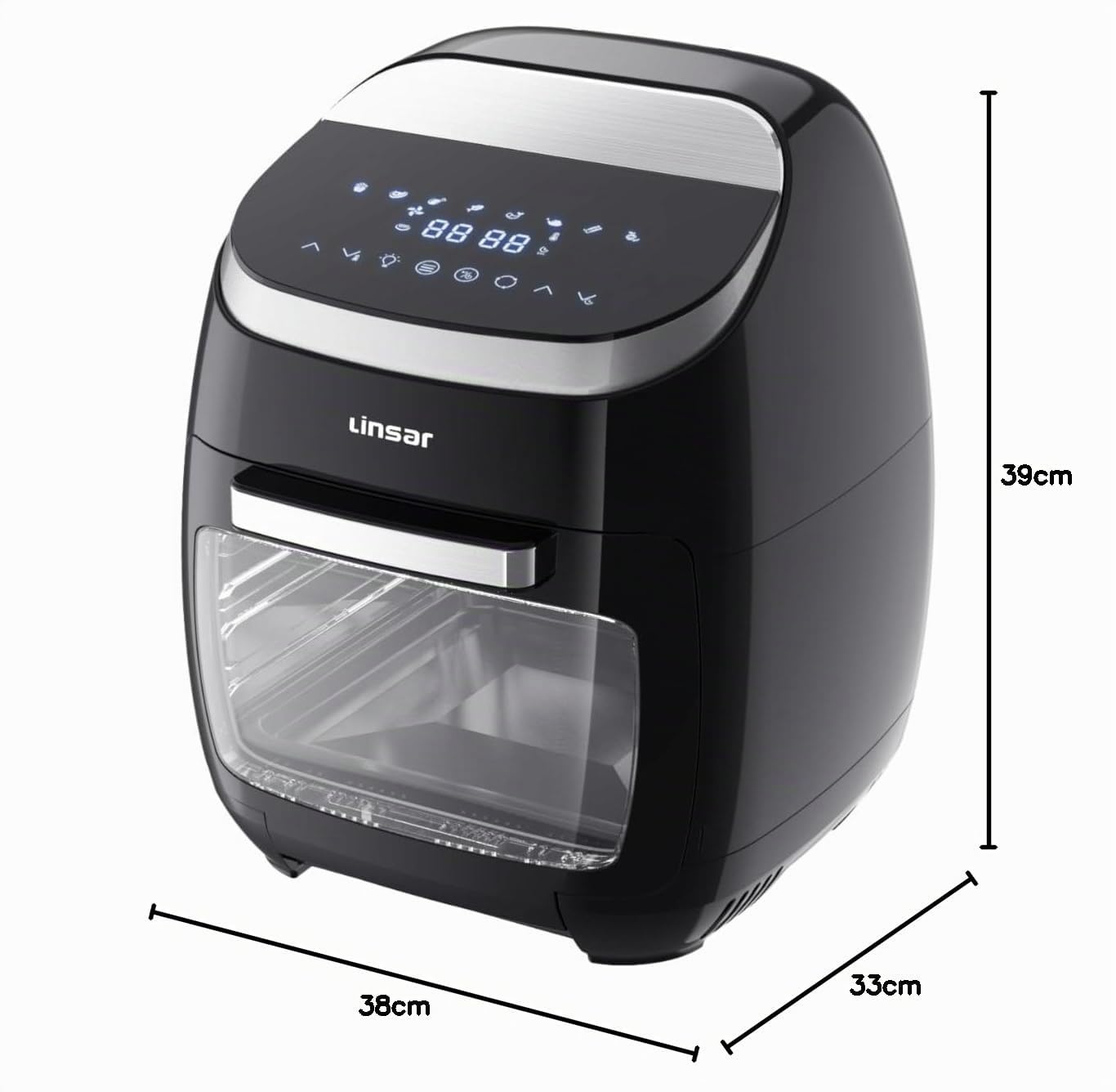 Linsar - Freidora de aire caliente de 11 litros, mini horno multifunción - Muchos accesorios, 2000 W, color negro