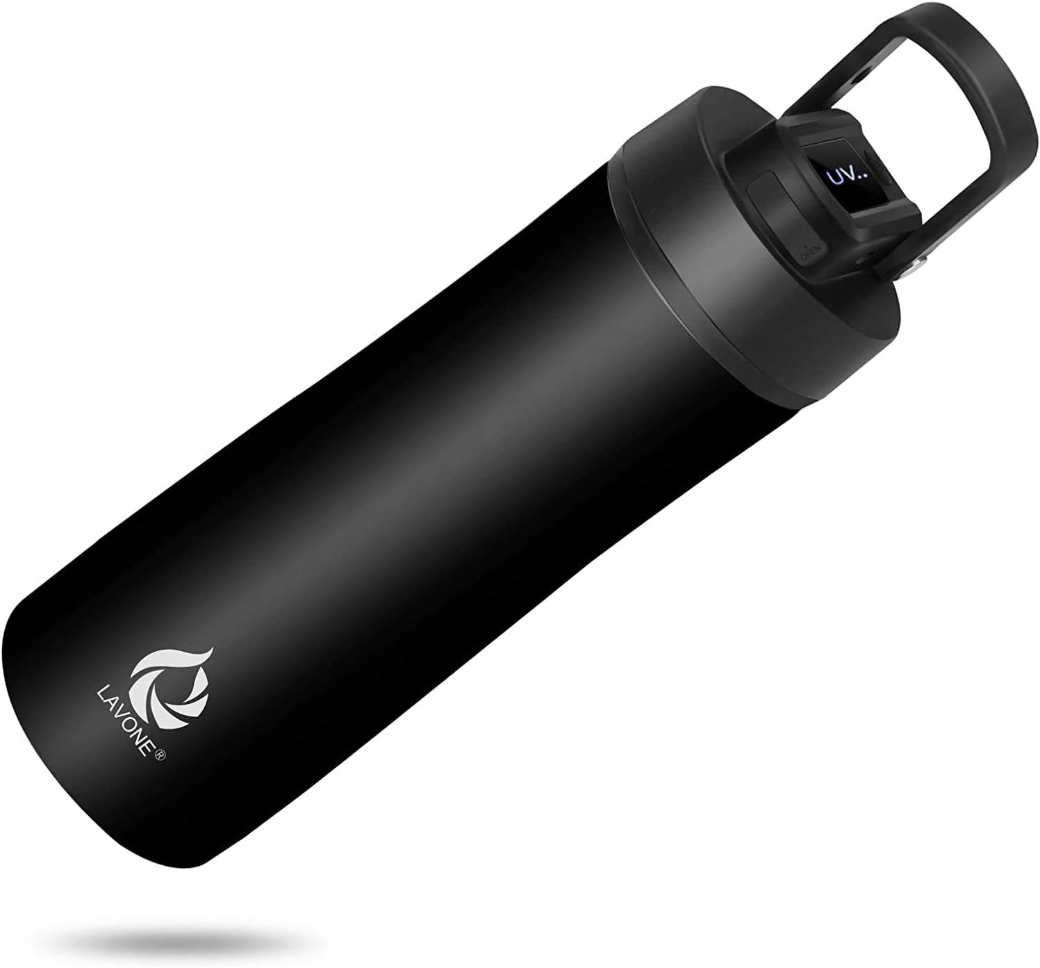 LAVONE Water Bottles, Self-Cleaning and Insulated Stainless Steel Water Bottle with UV Water Purifier, with Handle - Black, 18 oz