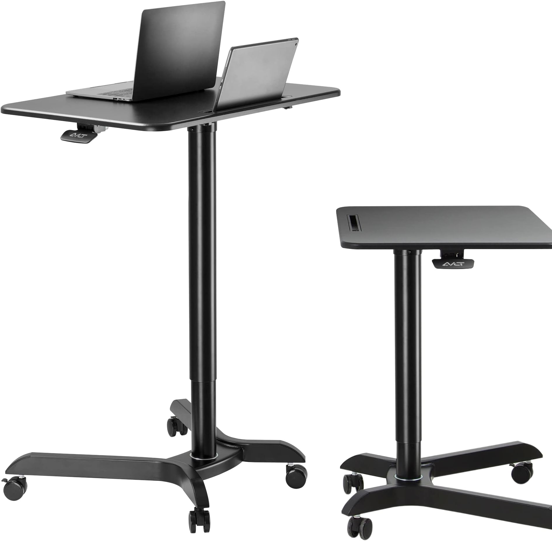 AVLT 44" Ambidextrous Pneumatic Laptop Standing Desk Cart (3 ft 8 in) - Mobile Rolling Desk - Computer Projector Cart - Height Adjustable - Mobile Black Cart with Brake Casters