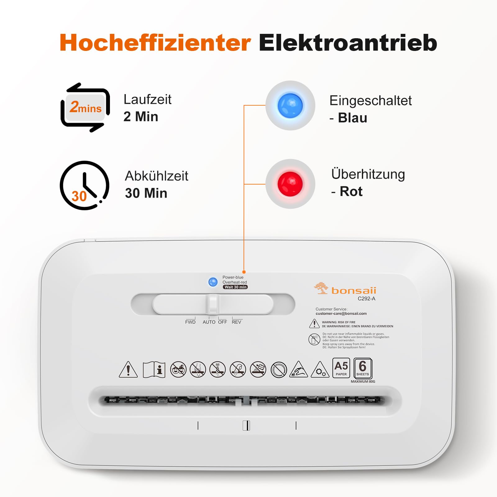 Bonsaii Aktenvernichter, 6 Blatt (A5) Kreuzschnitt, P-4 Hochsicherheit mit 6L Behälter, für Papier, Kreditkarten, Büro- & Heftklammern, C292-A