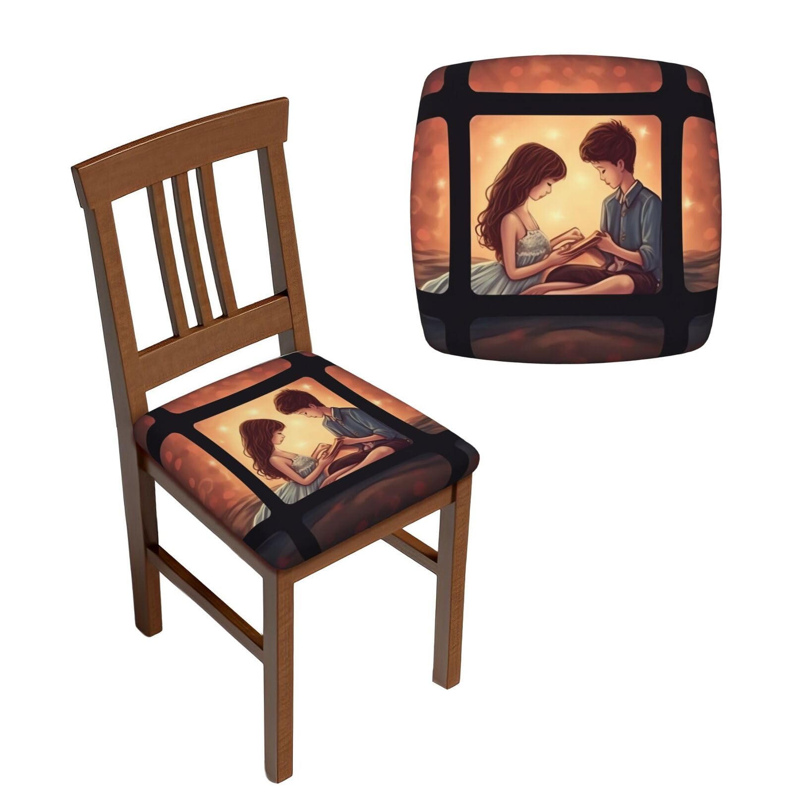 NONHAI 6PCS Dining Chair Seat Covers Set Romantic Love Stretch Removable Chairs Covers Washable Seat Cushion Slipcovers Protector for Dining Room Kitchen Chairs
