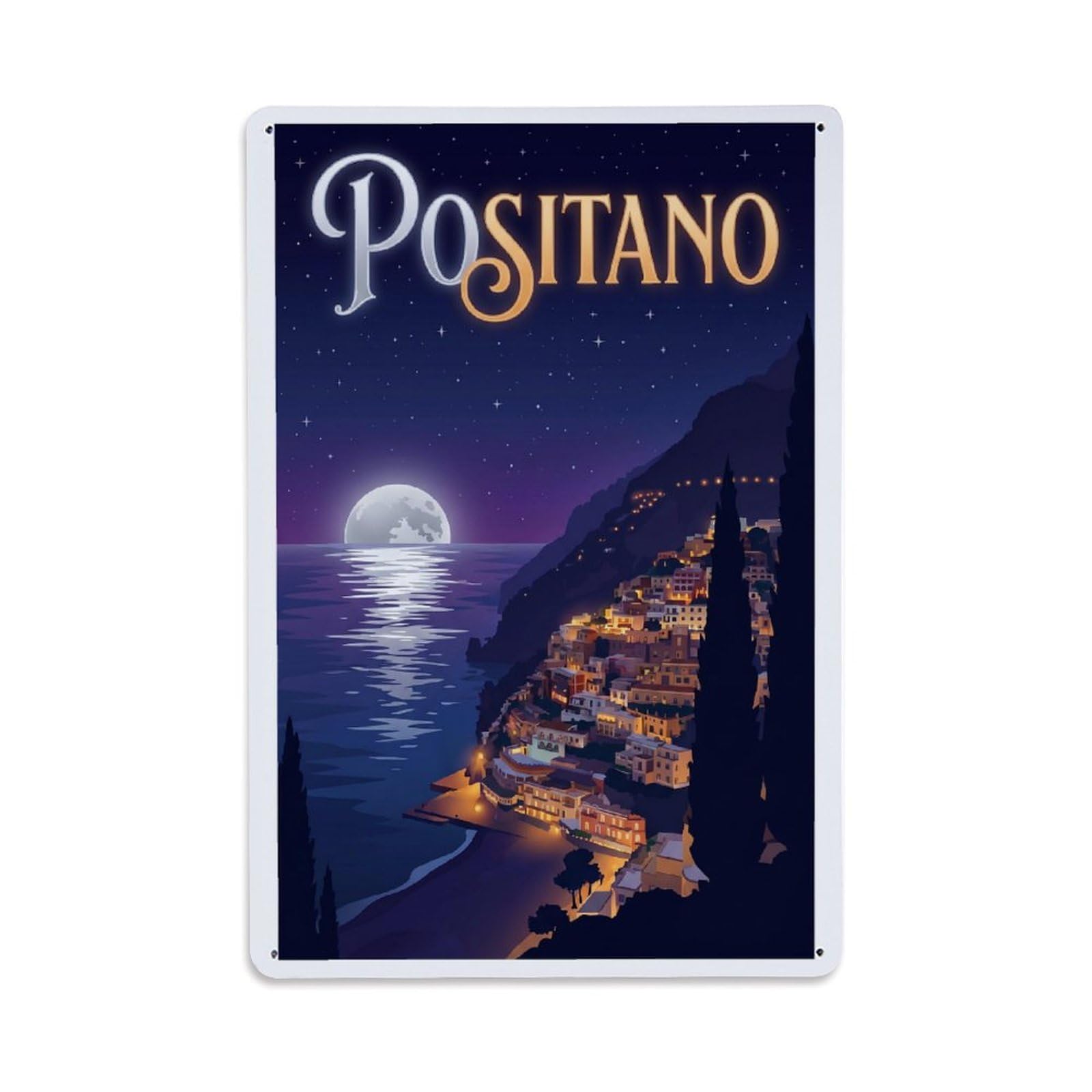 Vintage Travel Positano Italy Thunder Metal Tin Sign Plaque Wall Decor for Cafe, Club Bar, Office, Garden Metal Poster 8x12Inch