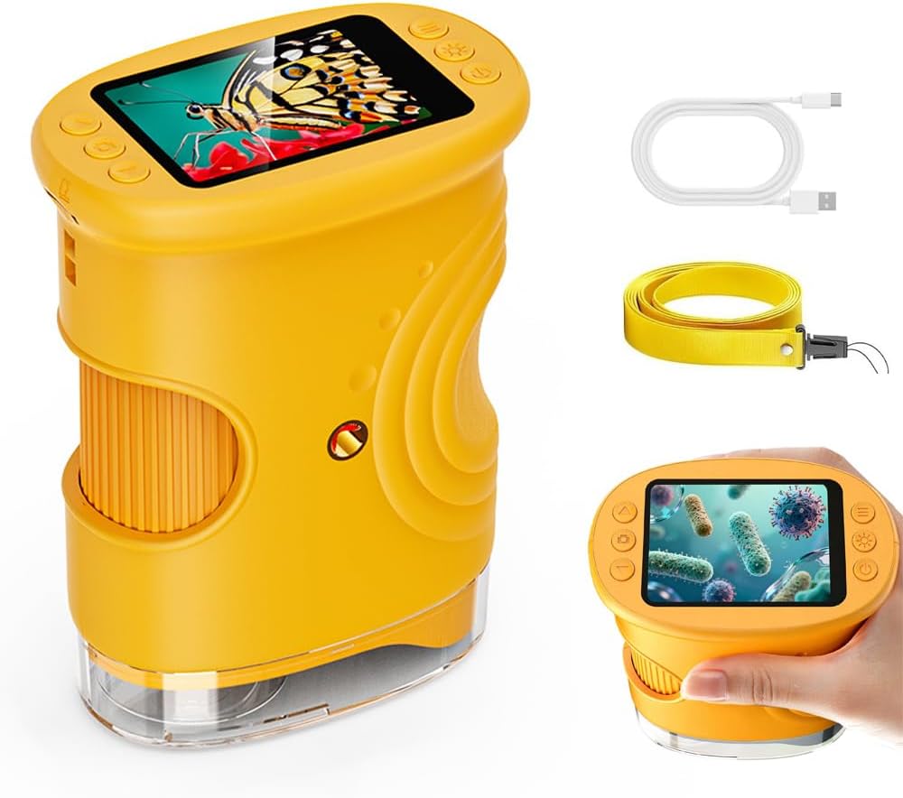 2026 Handheld Digital Microscope for Kids - 1000X Magnification|2.0" IPS Screen, Portable STEM Toy with Photo&Video|Educational Science Gift for Boys&Girls Age 3-12 (Orange)