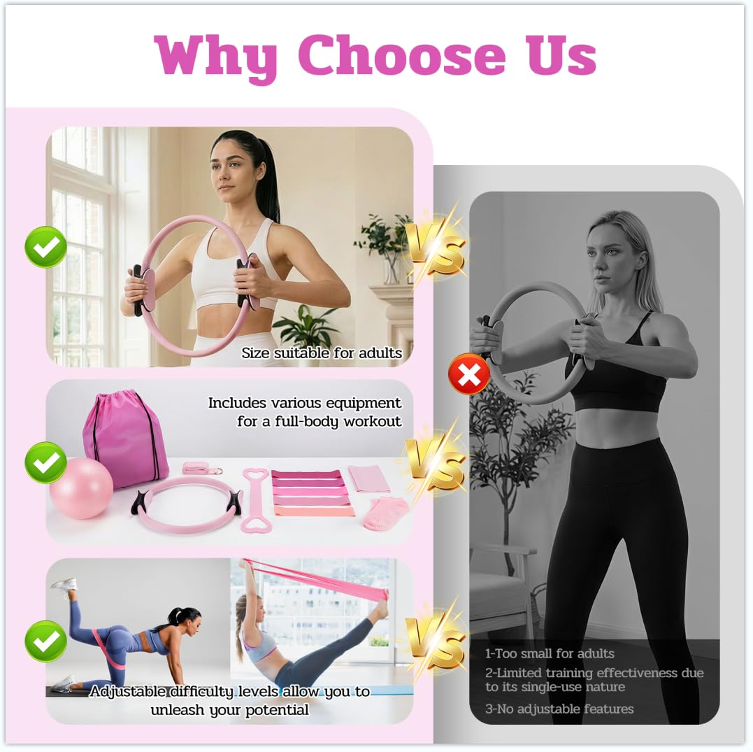 13-teiliges Pilates-Ring-Set, inkl. Pilates-Ring, Yoga-Ball, Fitnessband, Spannungsring, Massagering, passend für Home-Gym-Fitnessgeräte