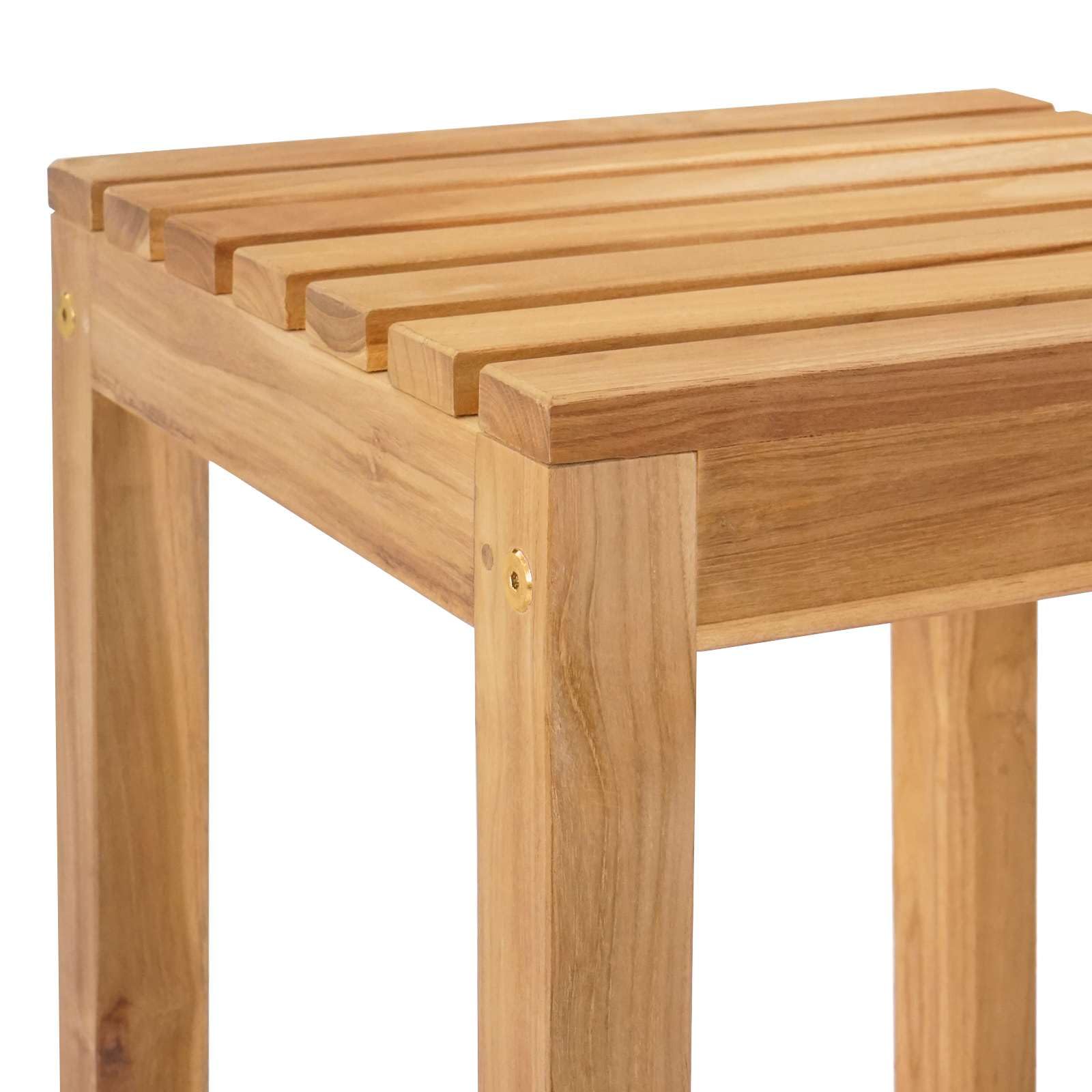 Juego de 3 barras de exterior de madera maciza de teca sin tratar, diseño impermeable para jardín, balcón, terraza y exterior, con reposapiés integrado y estilo minimalista moderno
