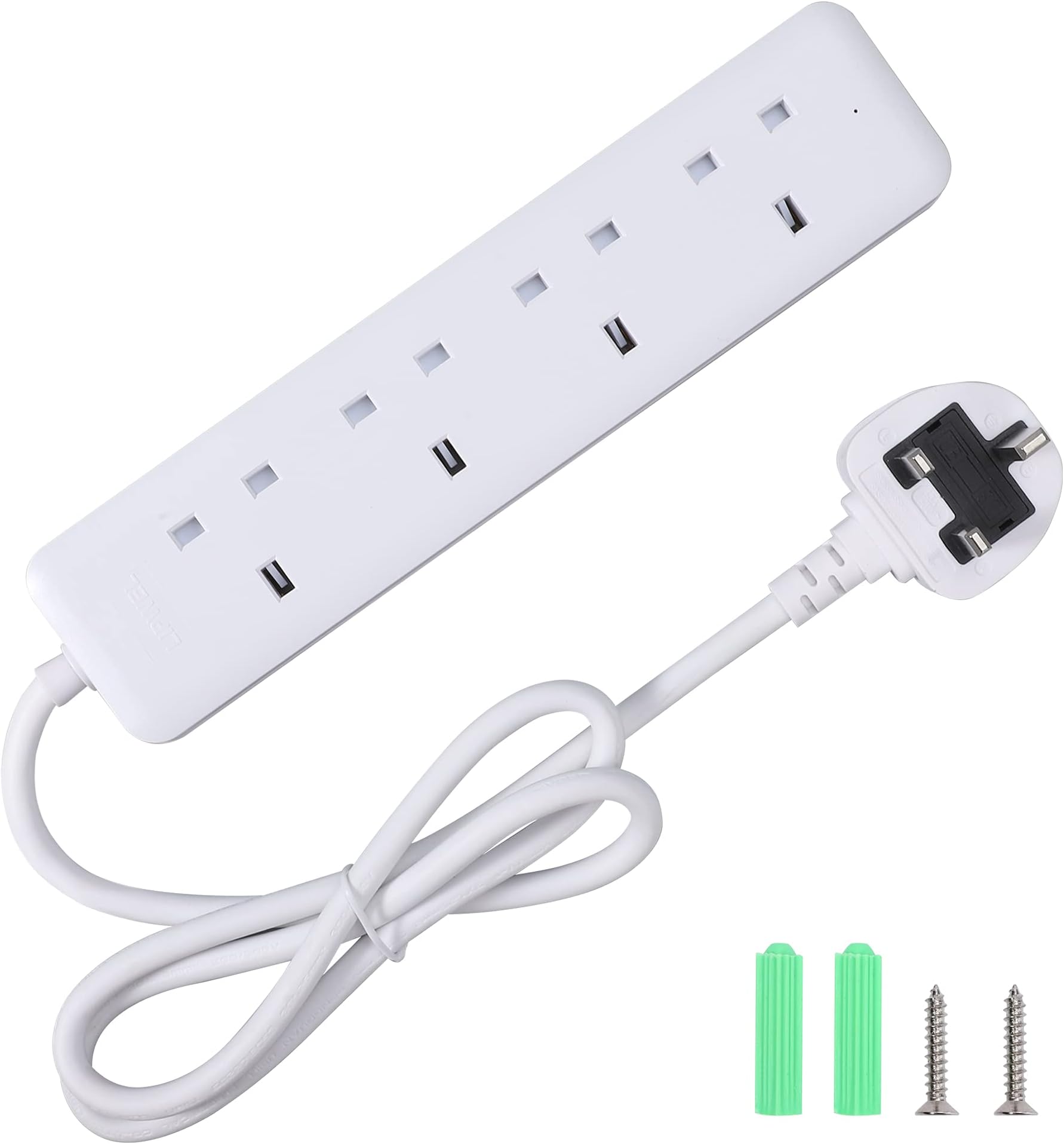 LIPWEL Extension Cord 1m Power Strip White Extension Lead 4 Way Plug Socket 13A Extension Cable Muti Plug for Household Appliances