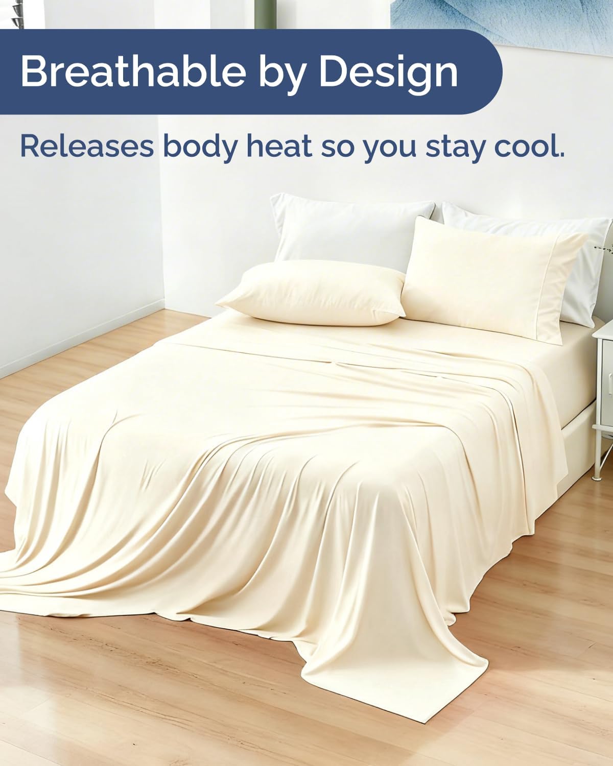 Cooling Sheets Set Twin XL Size - 3 Piece Summer Bed Sheets for Hot Sleepers - Cooling Bedding Set - Breathable & Lightweight - 1 Flat & 1 Fitted & 1 Pillowcases - Deep Pockets 8" to 16" - Off White"