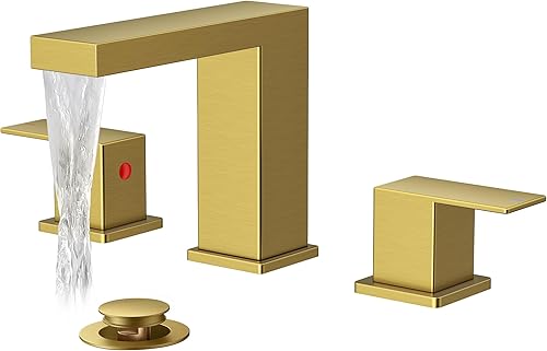 Miniatura 19 de FORIOUS Grifos de baño negros de 3 agujeros, grifo de lavabo de baño negro mate de 8 pulgadas de ancho, 2 manijas para fregadero de baño con drenaje