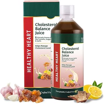 Ayurvedic Cholesterol Balance Juice, 1L | with 8 Herbs Like Turmeric, Arjuna, Garlic & Lemon | Supports Heart & Digestive Health