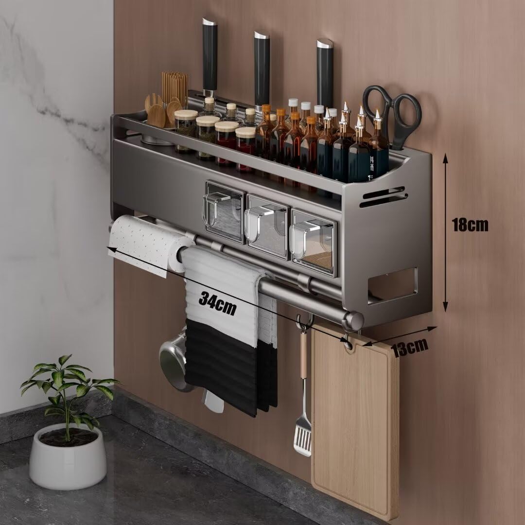 Stojak ścienny na przyprawy Półki kuchenne z uchwytem na ręczniki papierowe i haczykami na przyprawy przyprawy oszczędzający miejsce design szefowie kuchni domowej