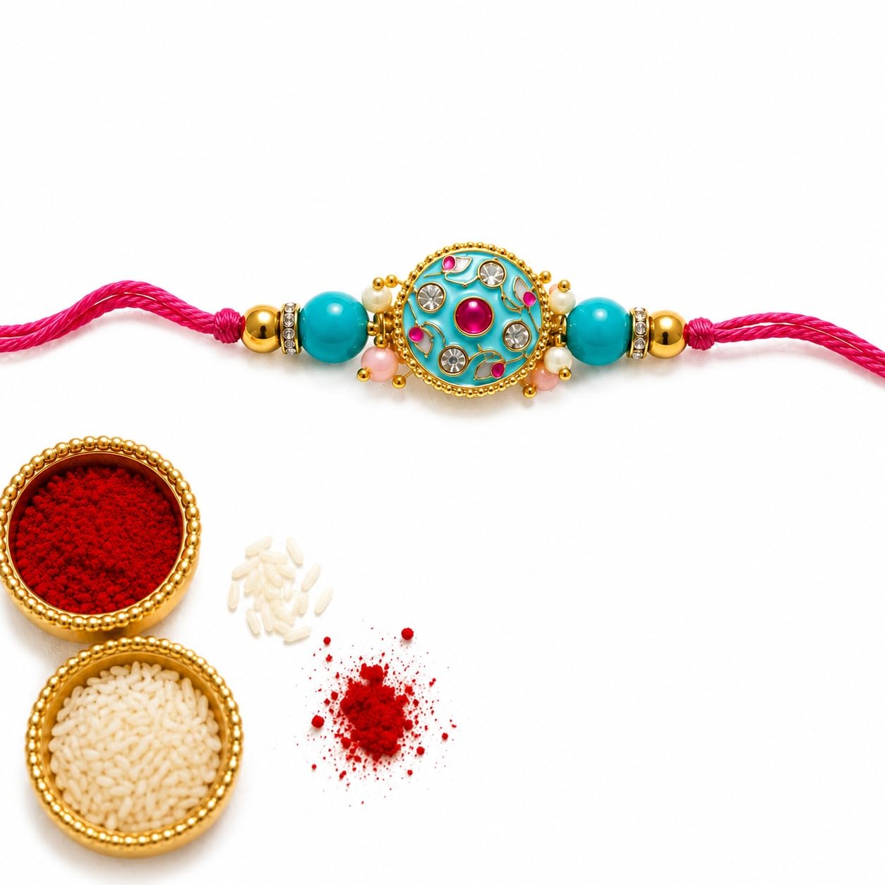 Turquoise Meenakari Floral Bhai Rakhi-image-31