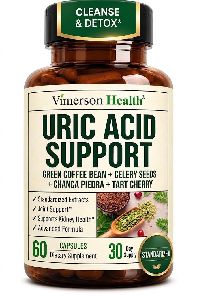 Uric Acid Support - Green Coffee Bean Celery Seed Chanca Piedra Turmeric Tart Cherry Vitamin B6 & Cranberry Extract – Kidney & Joint Support – 14 Herb Cleanse & Detox – 60 Vegan Caps -30 Days Supply