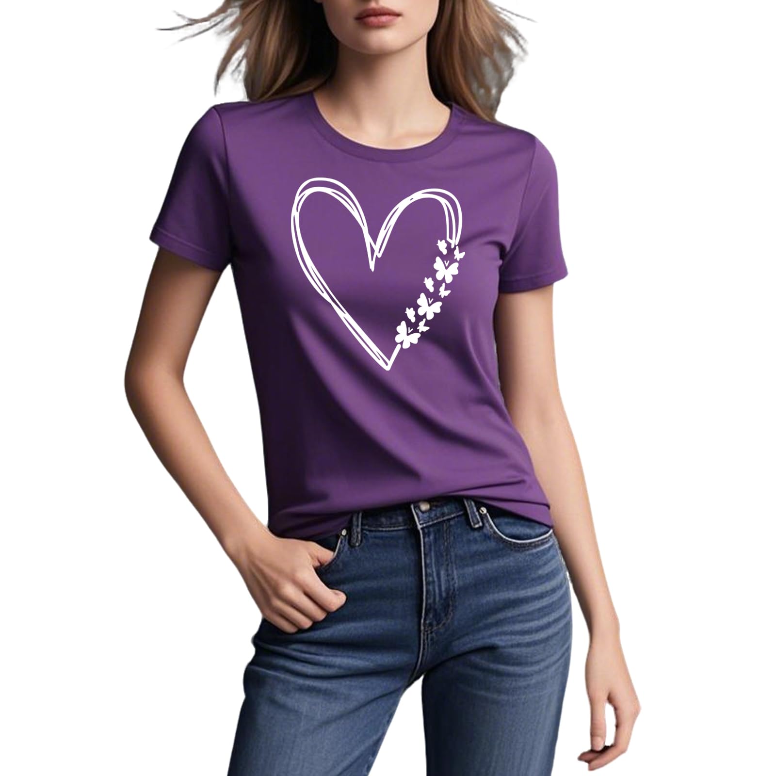 MIMOORN Women Cute Heart Graphic Shirt Summer Butterfly T-Shirt Short Sleeve Top Tees