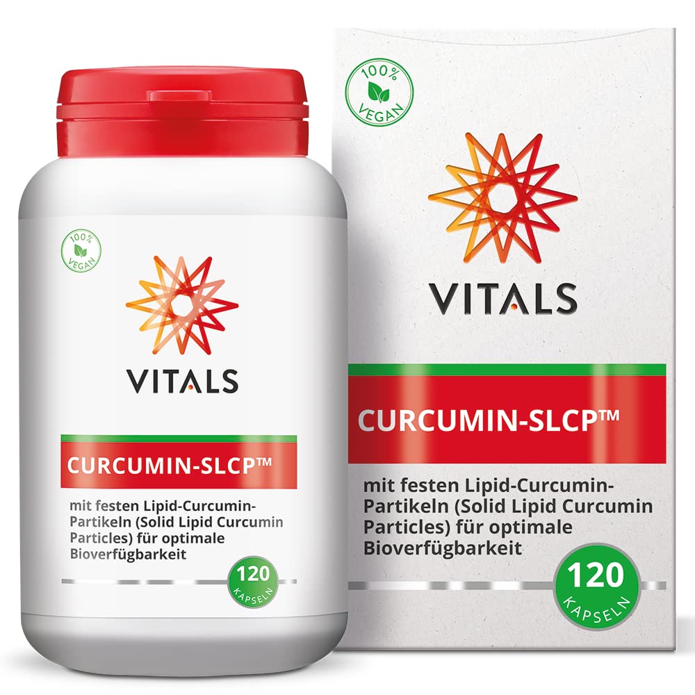 Vitals Curcumin SLCP - 120 Kapseln, vegan. Mit Solid Lipid Curcumin Particles (SLCP) für optimale Bioverfügbarkeit. Wissenschaftlich belegt und Entzündungshemmung.